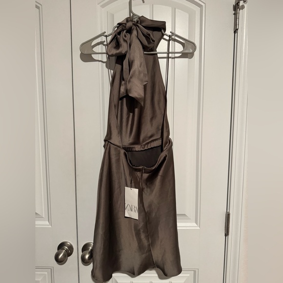 Zara Satin Effect Halter Midi Dress Brown XS | Brand New With Tags - Picture 6 of 8